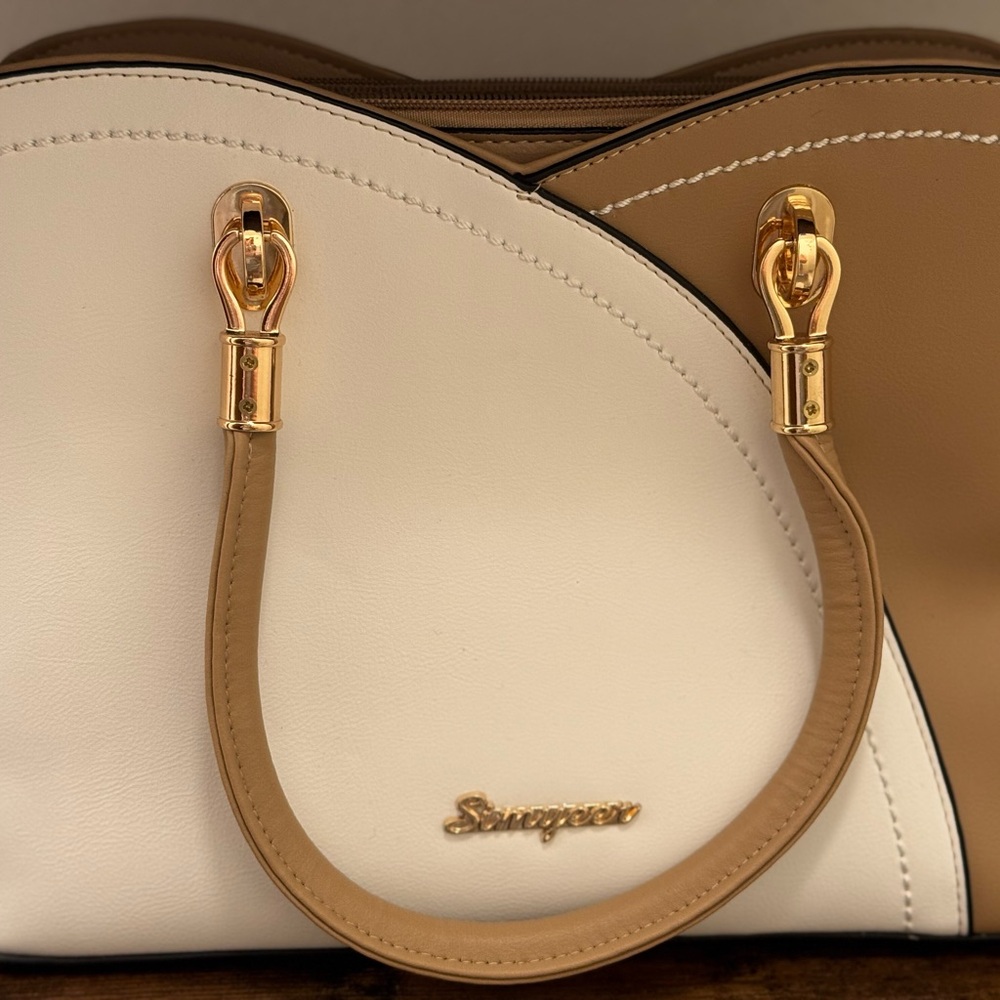Elegant White and Tan Women's Satchel